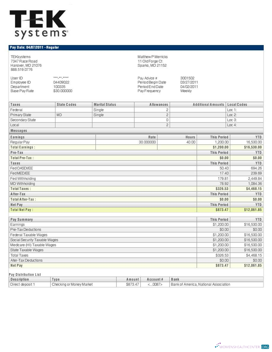 Download TEKsystems pay stub template in Word and PDF formats.pdf, 2 Photoshop template